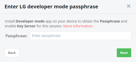 Passphrase for the device wizard taken from developer mode